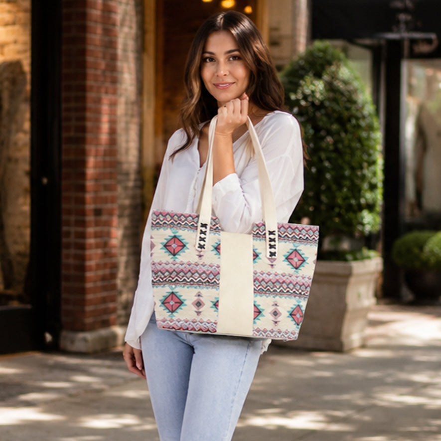 Concealed Carry Wrenley Tote in Beige – worn by model