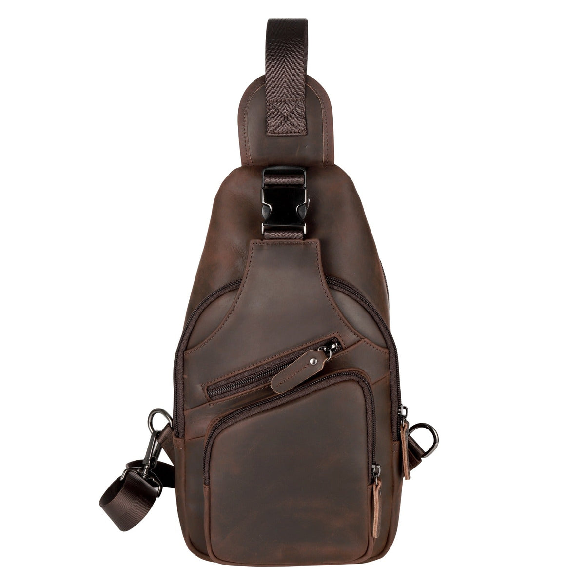 Concealed Carry Xander Leather Sling in Distressed Brown – front view 2