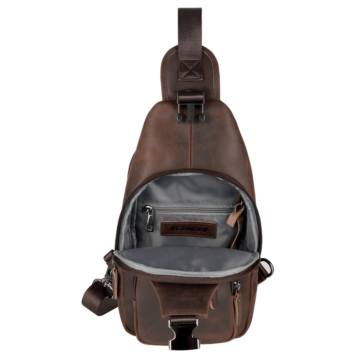 Concealed Carry Xander Leather Sling in Distressed Brown – interior view