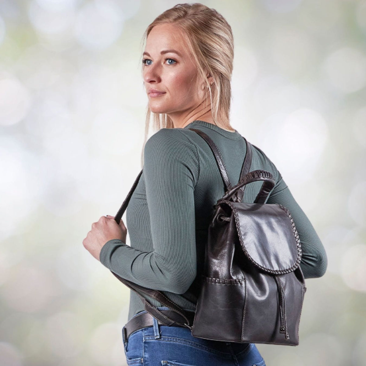 Concealed Carry Allie Leather Backpack in Gray – back view 4